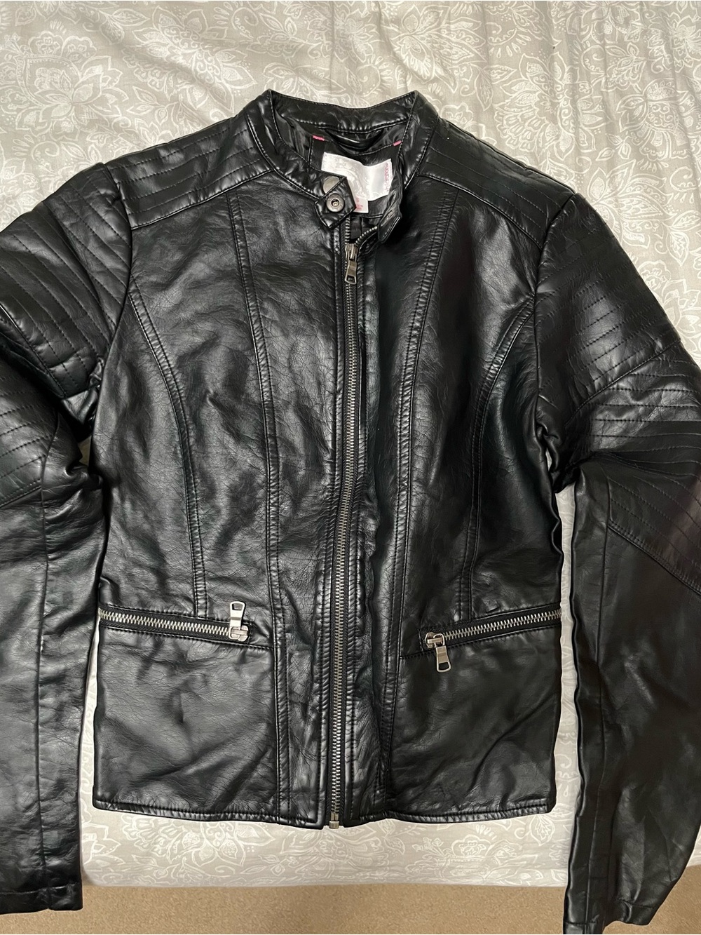 Xhilaration Black Faux Leather Moto Jacket with Zip Pockets